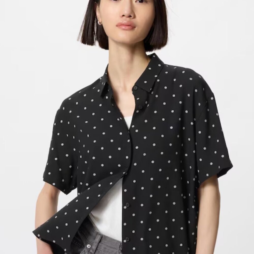 UNIQLO XL Rayon Blouse | Short Sleeve | Printed